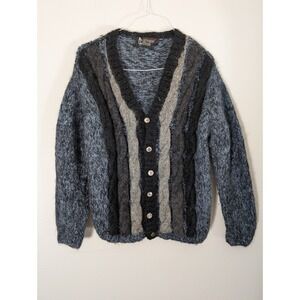 Leonardo Strassi Men's Small Vintage Mohair Wool Blend Cardigan Sweater Striped